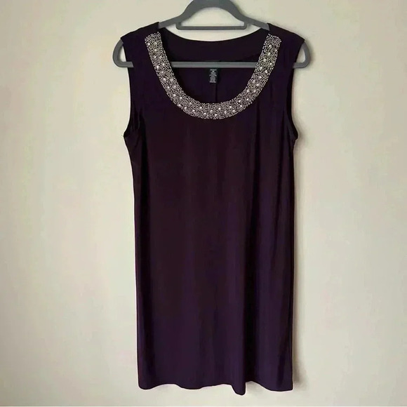 R&M Richard’s Two Piece Dress Metallic Pattern Neckline Jacket Sheer Sleeves 14 - Picture 4 of 13